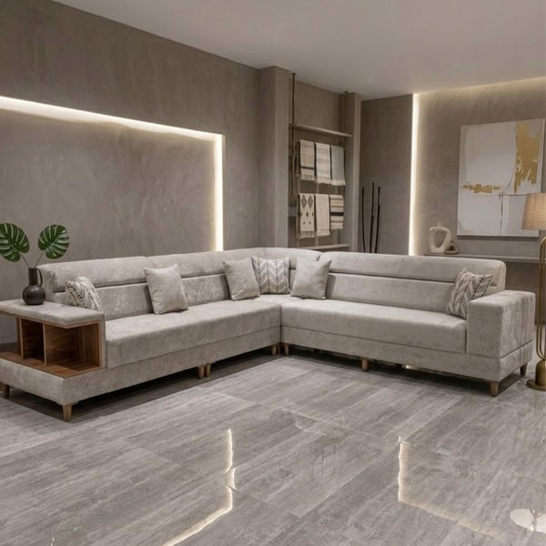 Royal L-Shaped Sectional Sofa, Featuring Russian Wood Frame, Turkish MDF Accents. (price per meter)