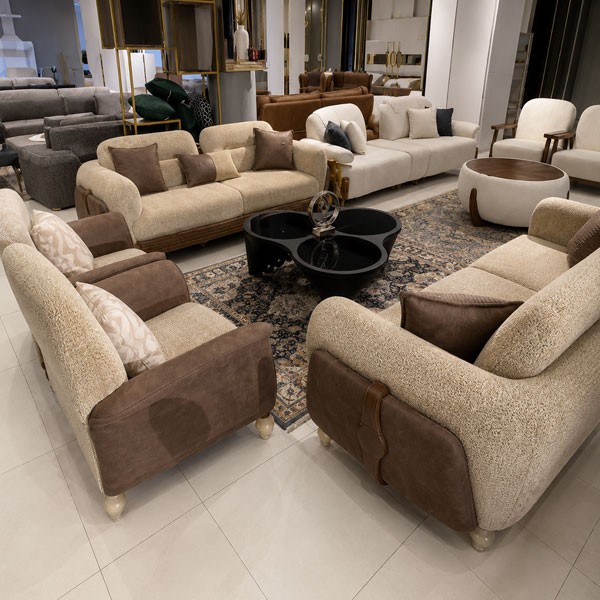 Luxury Boucle & Suede Sofa Set, Premium Comfort Collection
