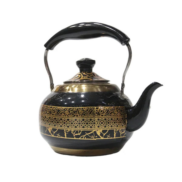 Gold Design Ceramic Tea Pot with Bronze & Stainless Steel Handle, Lid & Base