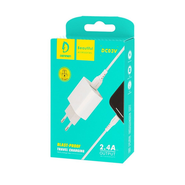 Denmen Travel Charger 2.4A EU Micro-USB White Colored Model No. DC03V