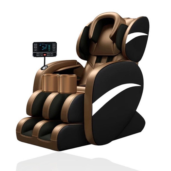 High Tech Leather Massage Chair with TouchScreen Control Handling & Various Functions, Brown-Black Color