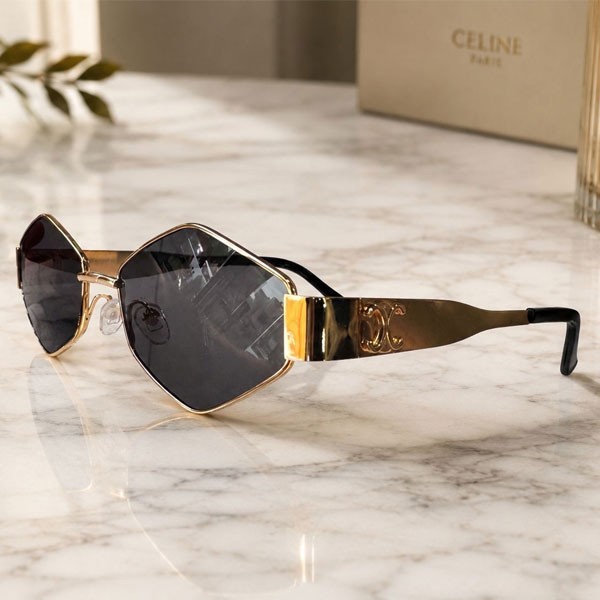 CELINE EYEWEAR Triomphe hexagon-frame gold-tone sunglasses