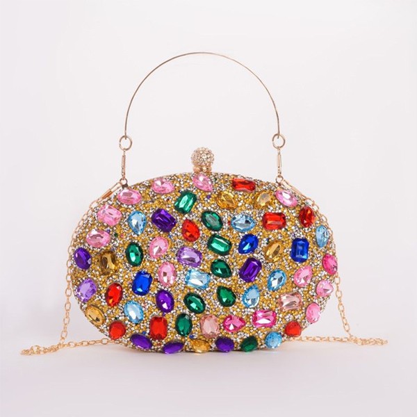 Boutique De FGG Elegant Round Crystal Clutch Evening Bags for Women in Various Colors