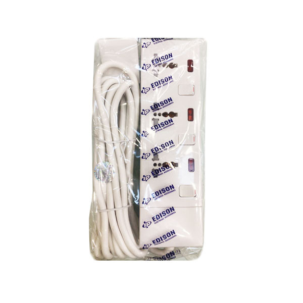 Ip Edison 3 Position Safety Power Socket with Switch, 5m Cable, White Color