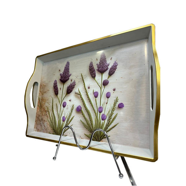 Elegant Plastic Printed Amazing Designs Serving Trays for Coffee/Tea/Breakfast with Golden Colored Finishings