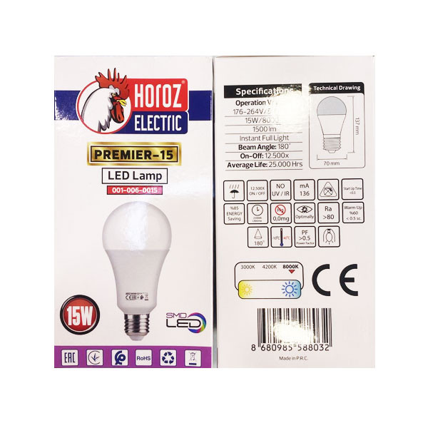 Horoz Electric Led Lamp 15W, A+, 1400lm, E27, Screw, Model No. PREMIER-15