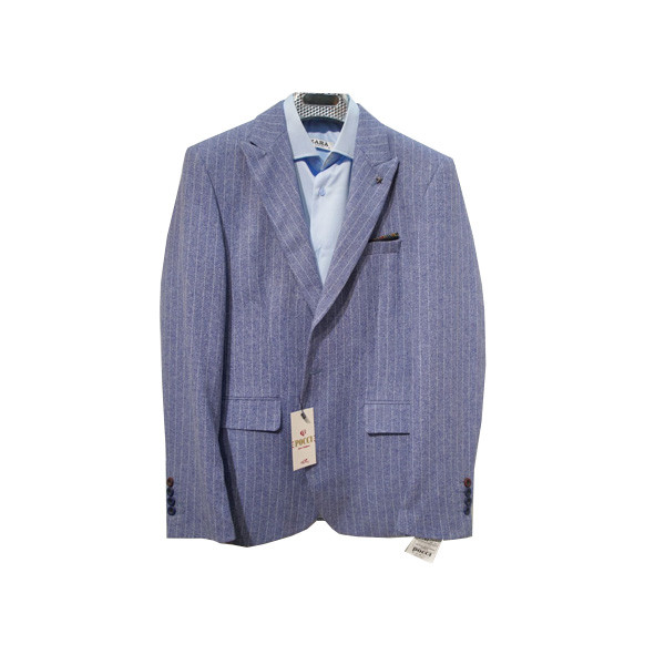 Pocci Blue Light Color Suit Jacket with Vertical White Stripes - for Men