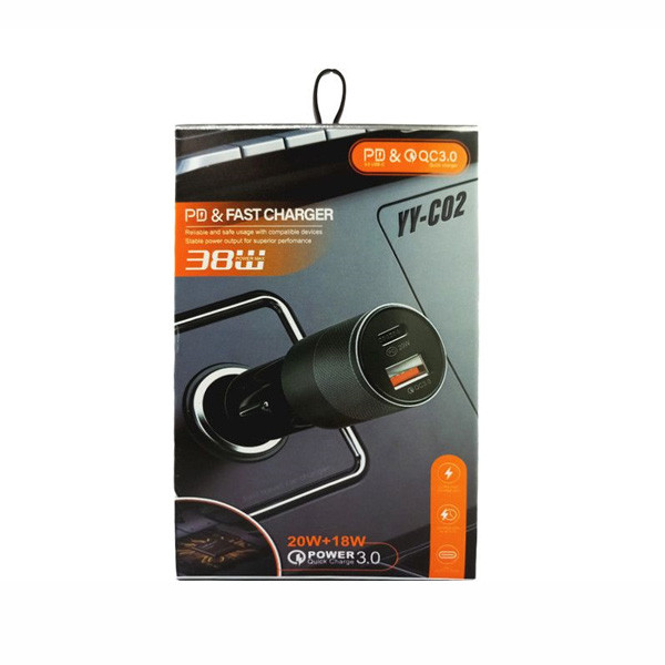 Car PD & Fast Charger Type-C + USB, 38W Model No. YY-C02
