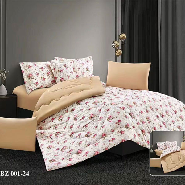 Andac Bedding Bed Set of 7 pieces Brown-White/Pink Color Decorated with Flowers, Model No. BZ 001-24