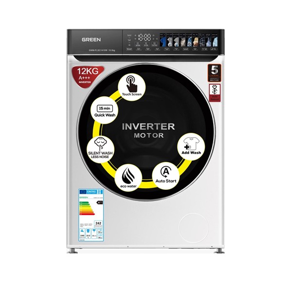 Green Front Load Washing Machine 12 kg, Light Grey Model No. GWM-FL1412