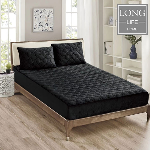 Long Life Home Set of Mattress Protector Fitted Bedsheet (with Rubber) with 2 Pillowcases in 9 Colors