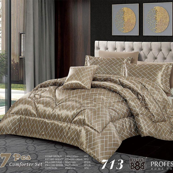 Mandano888 Comforter Set of 7 pieces (Comforter, Filted Sheet, 2 Pillow Cases, 2 Pillow Shams, Cushion) in many Colors & Designs Model No. 713